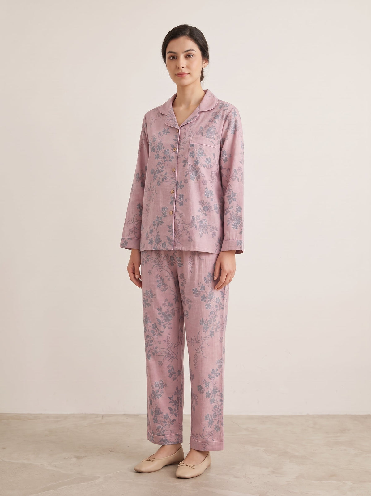 Odette Botanical Long-Sleeve Cotton Pajama Set - WhisperLinens