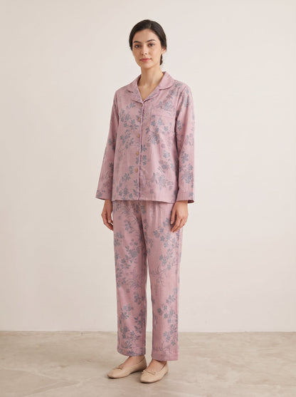 Odette Botanical Long-Sleeve Cotton Pajama Set - WhisperLinens