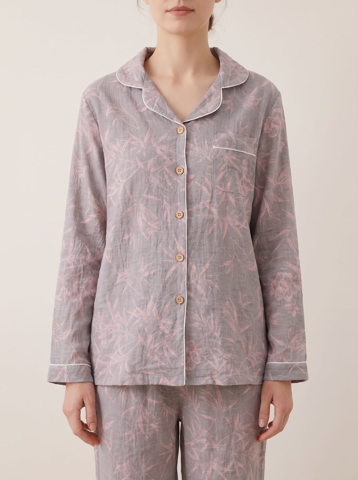 Odette Botanical Long-Sleeve Cotton Pajama Set - WhisperLinens