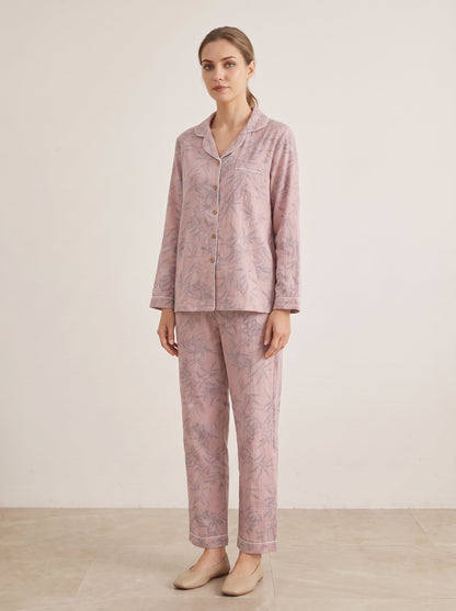 Odette Botanical Long-Sleeve Cotton Pajama Set - WhisperLinens