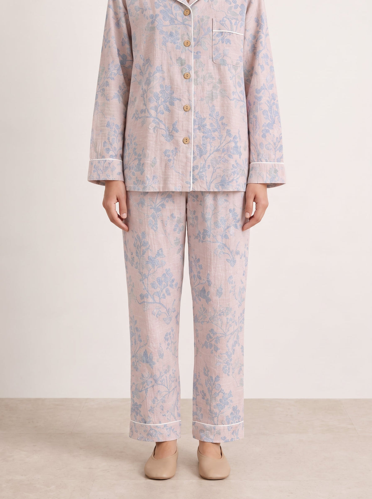 Odette Botanical Long-Sleeve Cotton Pajama Set - WhisperLinens