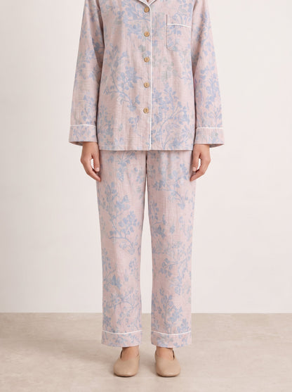 Odette Botanical Long-Sleeve Cotton Pajama Set - WhisperLinens