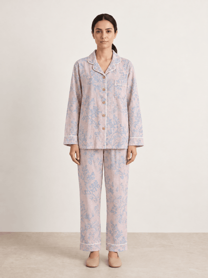 Odette Botanical Long-Sleeve Cotton Pajama Set - WhisperLinens