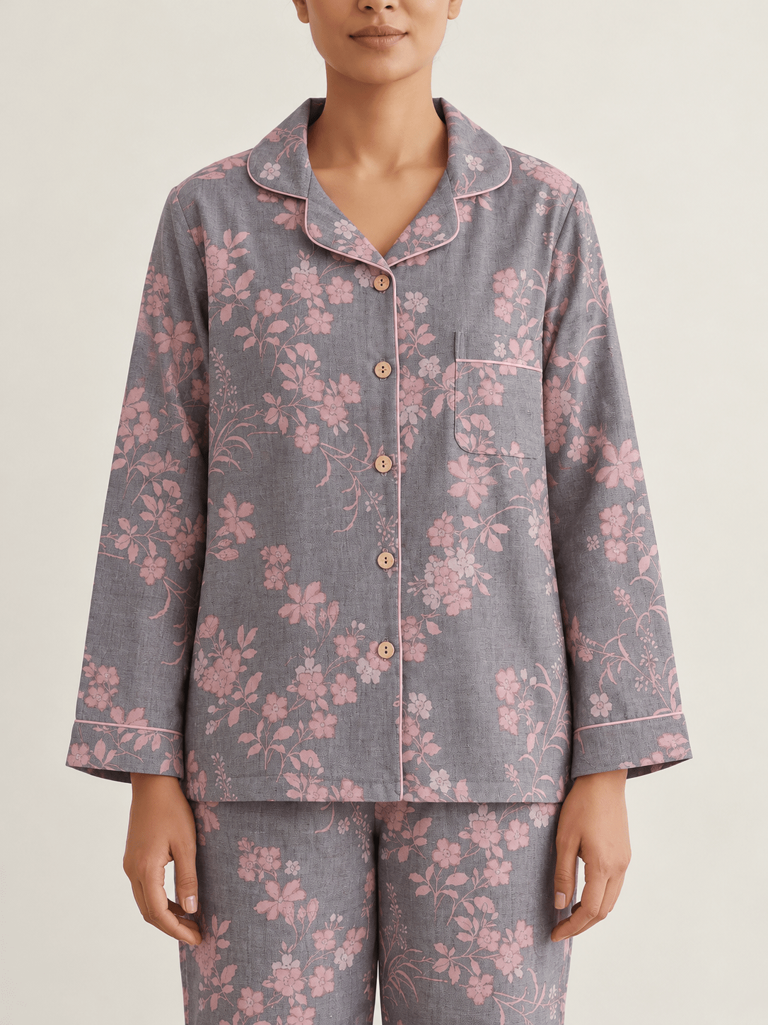 Odette Botanical Long-Sleeve Cotton Pajama Set - WhisperLinens