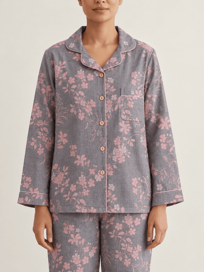 Odette Botanical Long-Sleeve Cotton Pajama Set - WhisperLinens