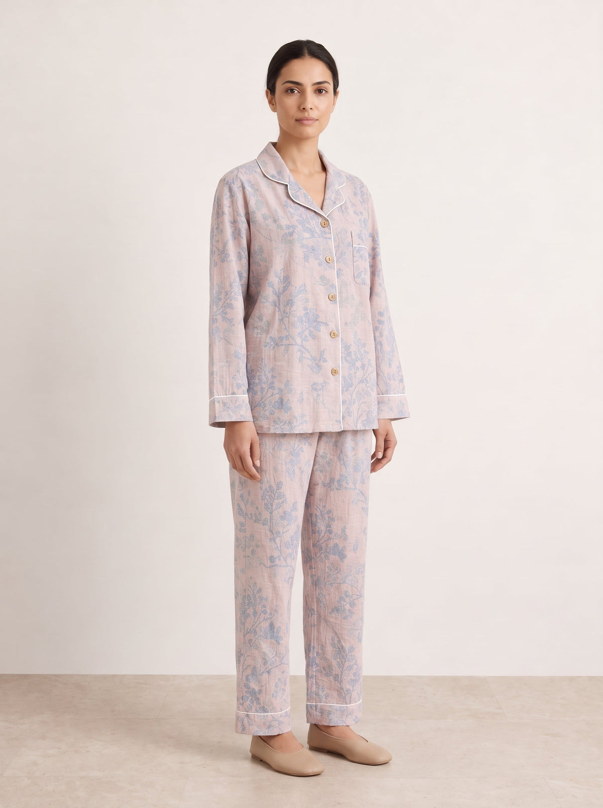 Odette Botanical Long-Sleeve Cotton Pajama Set - WhisperLinens