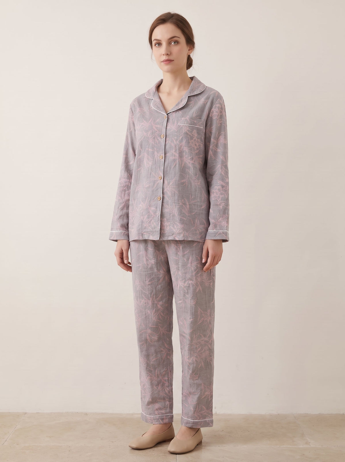 Odette Botanical Long-Sleeve Cotton Pajama Set - WhisperLinens