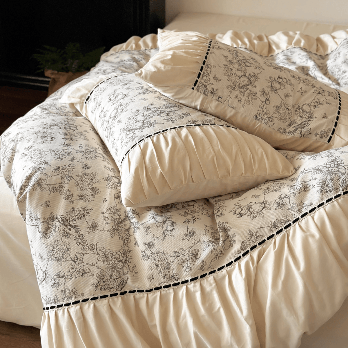 Parisian Elegance Bow-Tie Bedding Set / Cream White - WhisperLinens