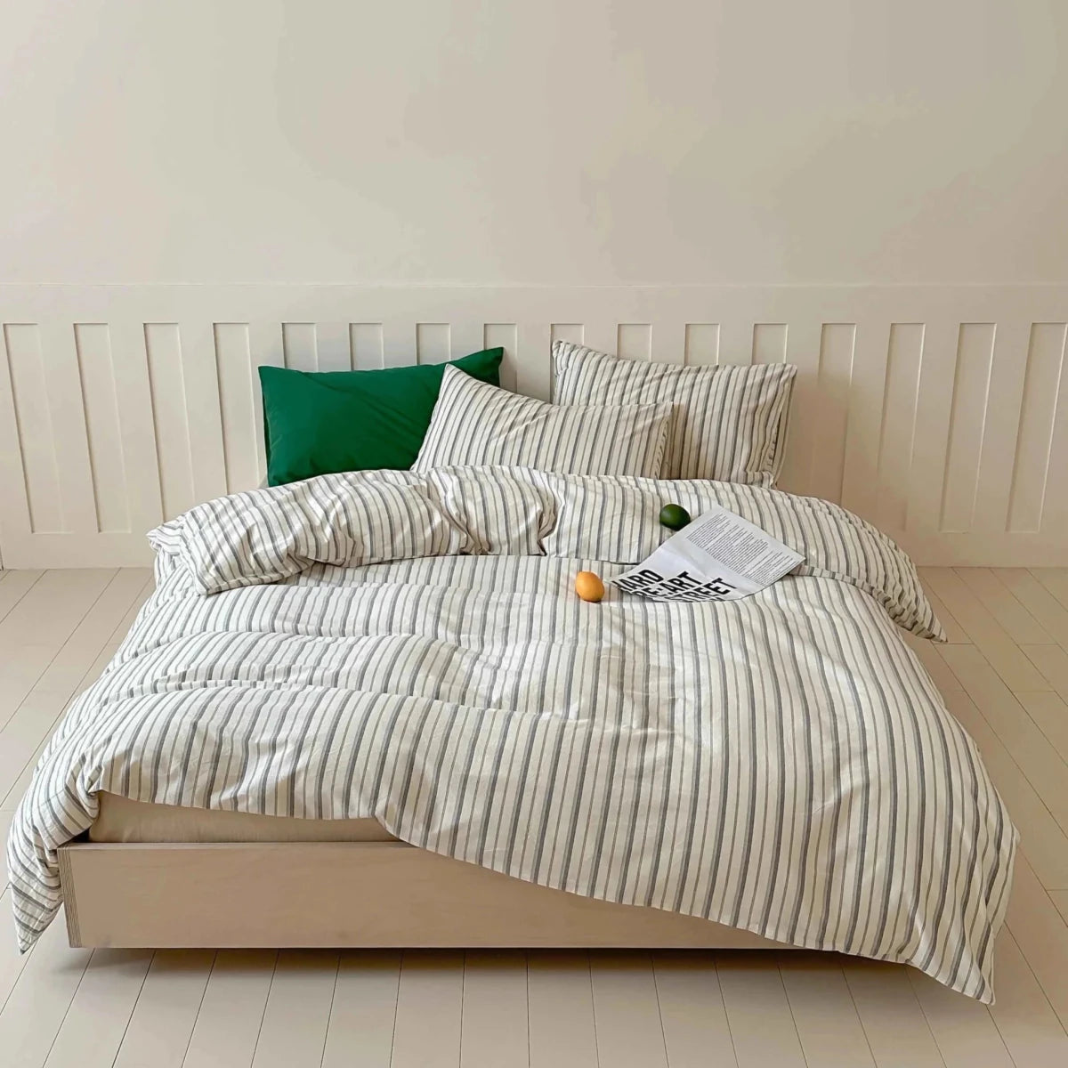 Khaki Gray Pinstripe Cotton Bedding Set