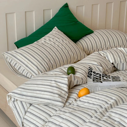 Khaki Gray Pinstripe Cotton Bedding Set