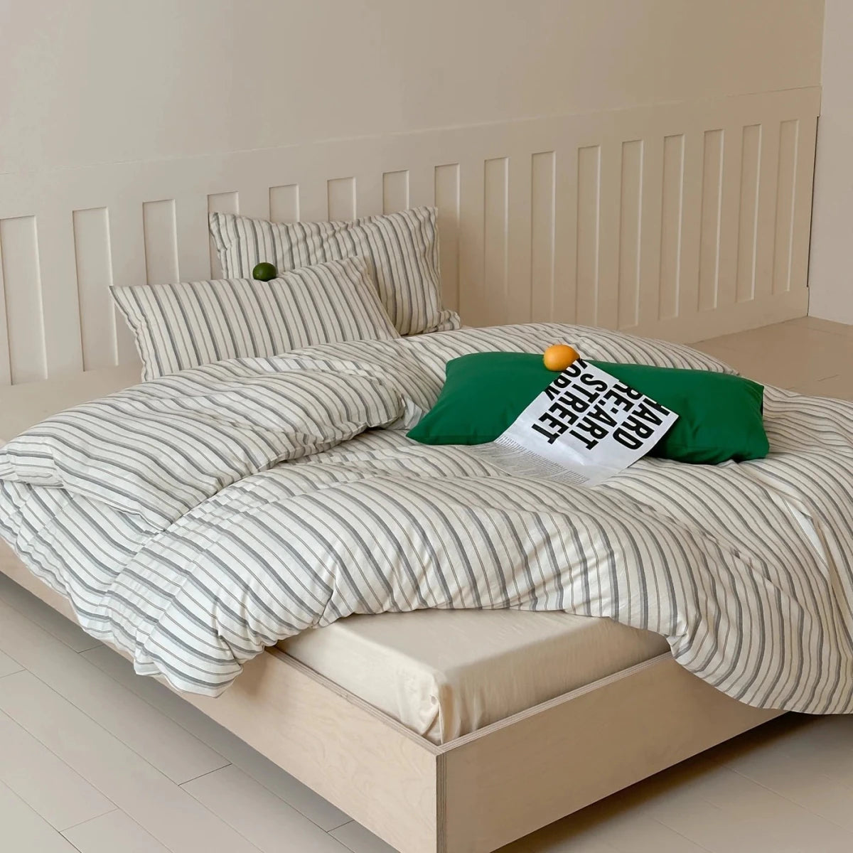 Khaki Gray Pinstripe Cotton Bedding Set