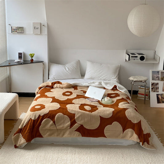 Poppy Retro Floral Jacquard Throw Blanket - WhisperLinens
