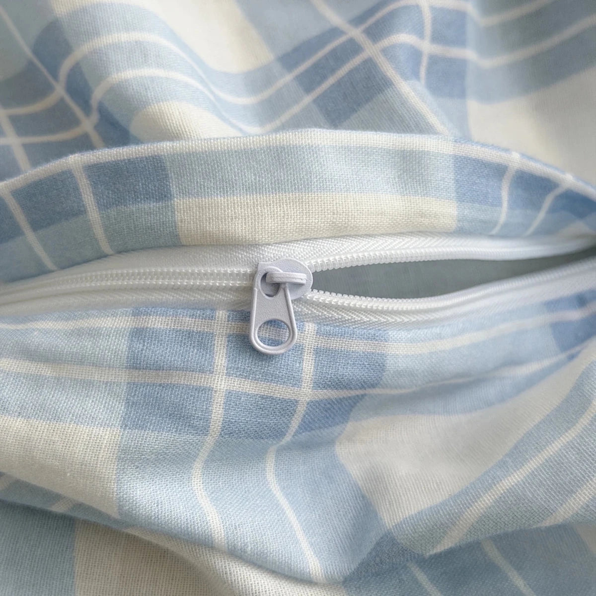 Powder Blue Plaid Cotton Bedding Set - WhisperLinens
