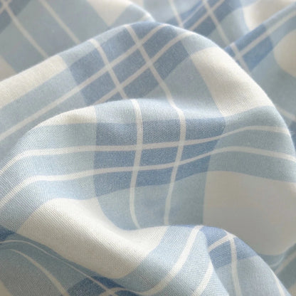 Powder Blue Plaid Cotton Bedding Set - WhisperLinens