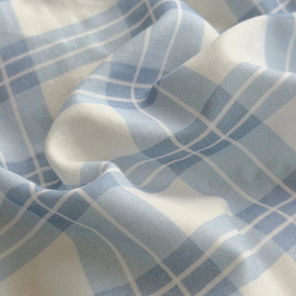 Powder Blue Plaid Cotton Bedding Set - WhisperLinens
