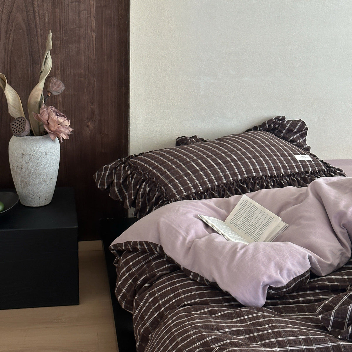 Ashvale Cocoa Windowpane Washed Cotton Bedding Set