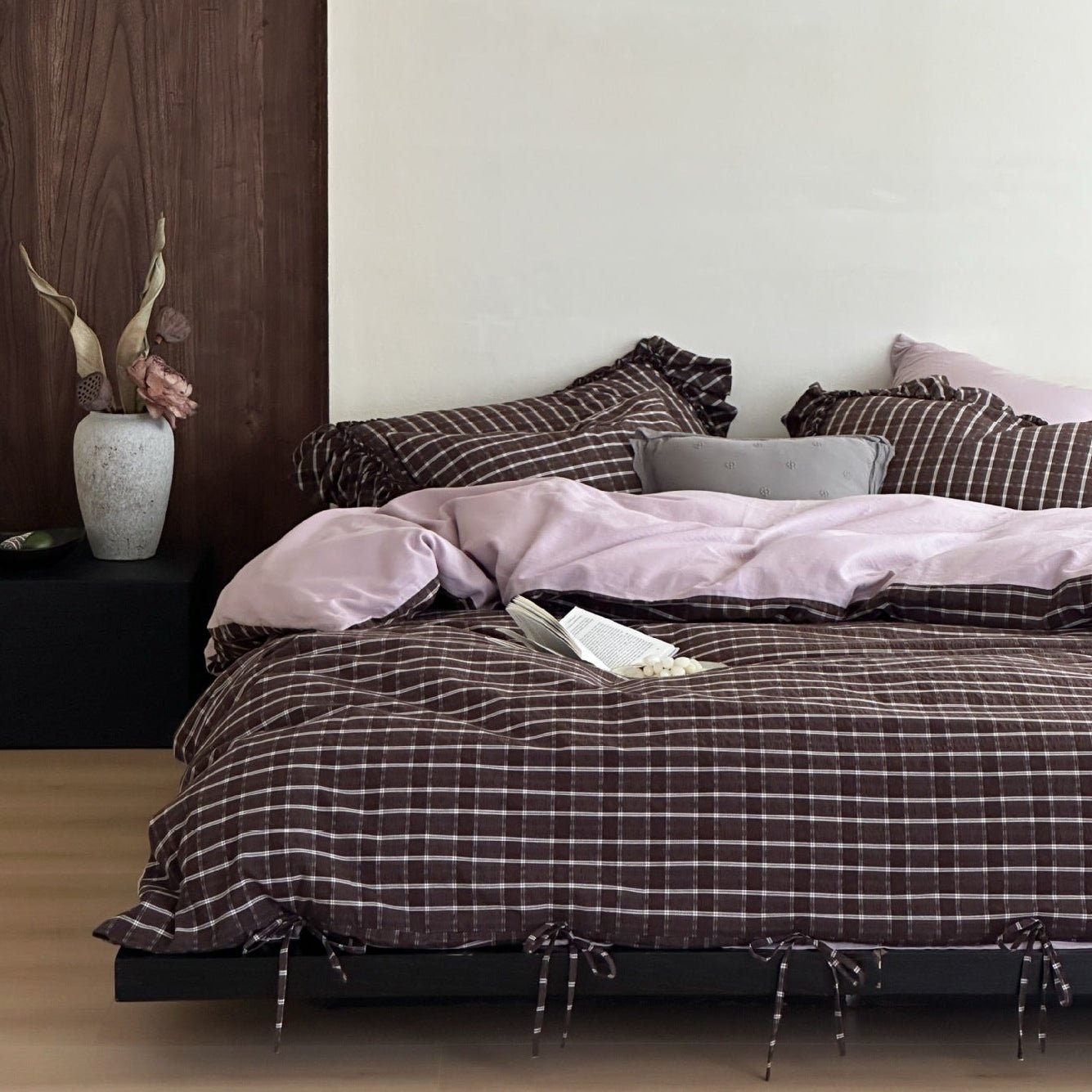 Ashvale Cocoa Windowpane Washed Cotton Bedding Set