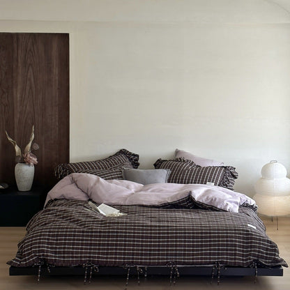 Ashvale Cocoa Windowpane Washed Cotton Bedding Set