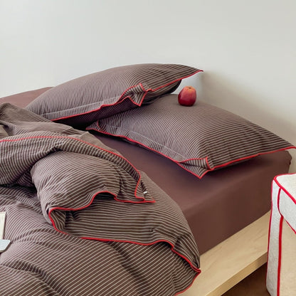 Red Piped Stripe Bedding Collection - WhisperLinens