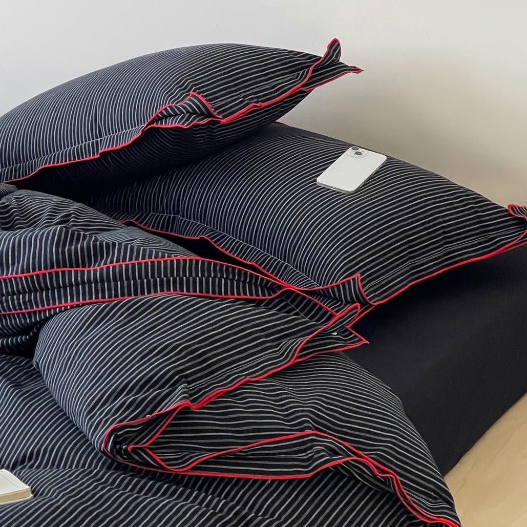 Red Piped Stripe Bedding Collection - WhisperLinens