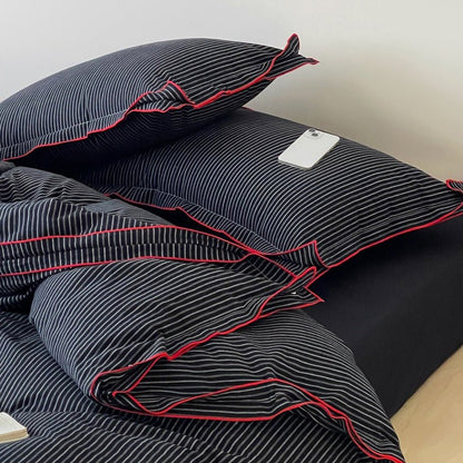 Red Piped Stripe Bedding Collection - WhisperLinens
