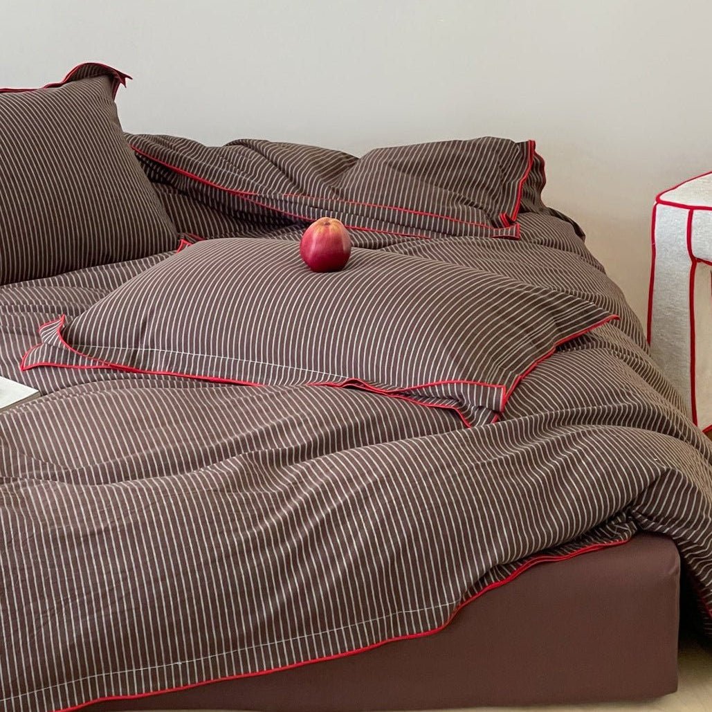 Red Piped Stripe Bedding Collection - WhisperLinens