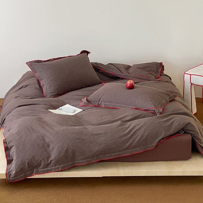 Red Piped Stripe Bedding Collection - WhisperLinens