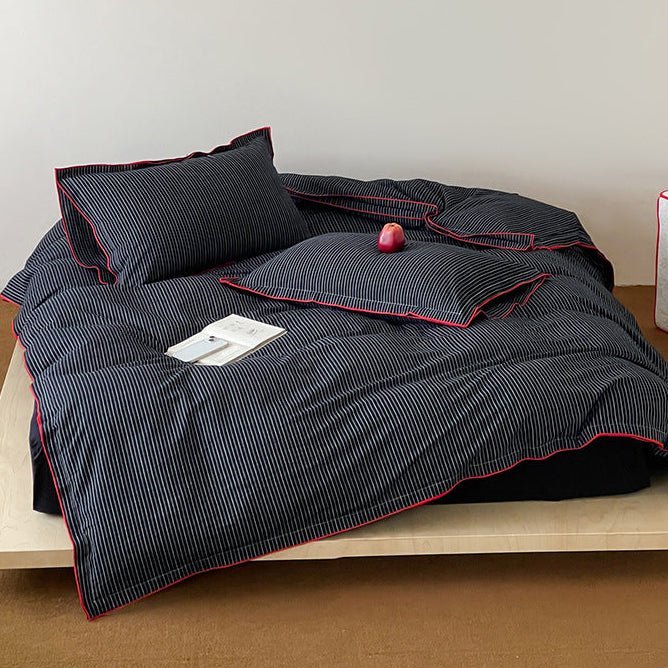 Red Piped Stripe Bedding Collection - WhisperLinens