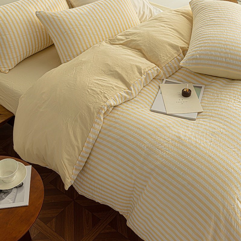 Butter Yellow - Seaside Seersucker Cotton Bedding Collection - WhisperLinens