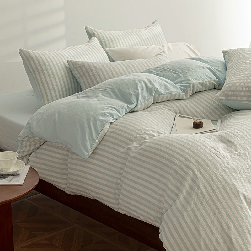Sky Blue - Seaside Seersucker Cotton Bedding Collection - WhisperLinens