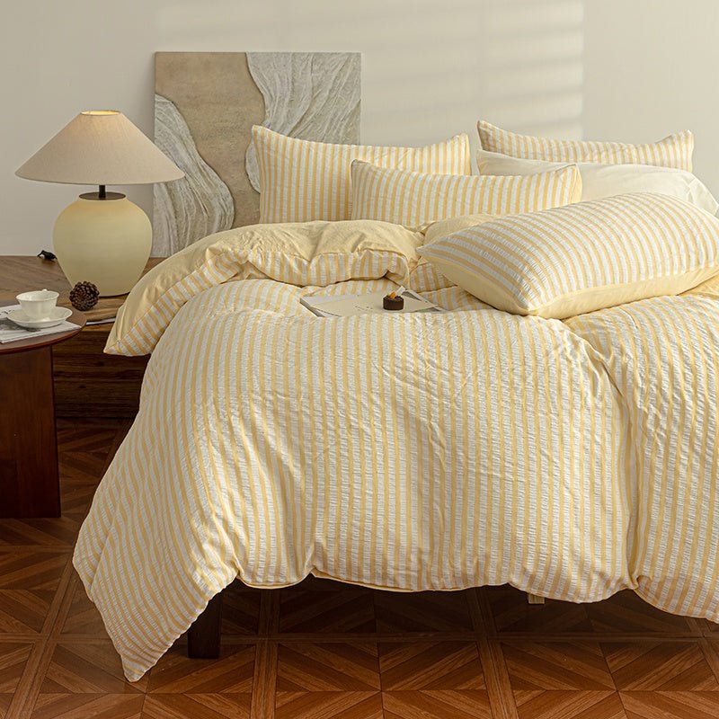 Butter Yellow - Seaside Seersucker Cotton Bedding Collection - WhisperLinens