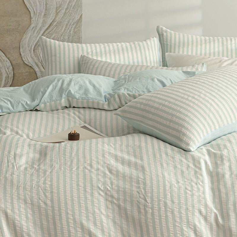 Sky Blue - Seaside Seersucker Cotton Bedding Collection - WhisperLinens
