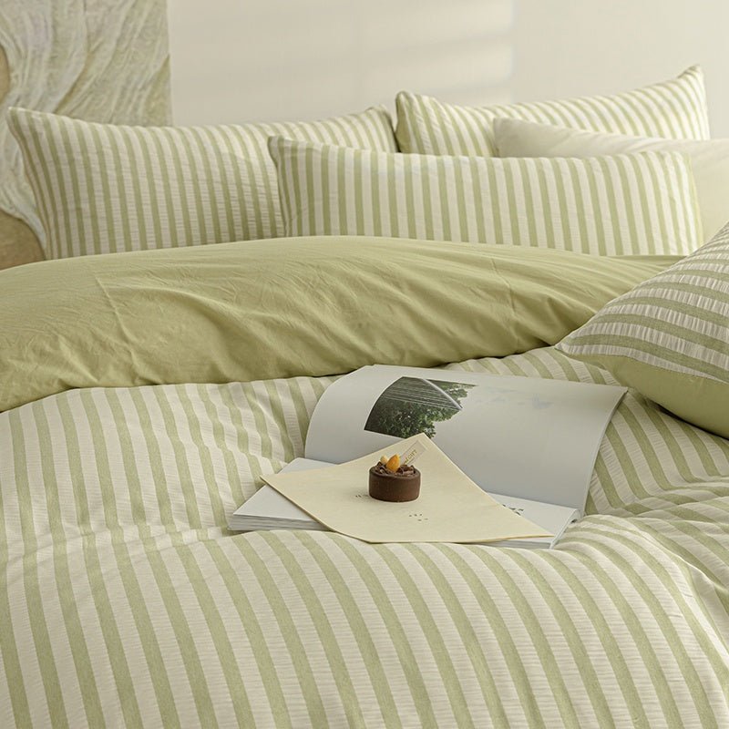 Sage Green - Seaside Seersucker Cotton Bedding Collection - WhisperLinens