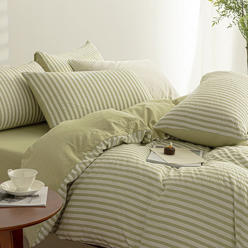 Sage Green - Seaside Seersucker Cotton Bedding Collection - WhisperLinens