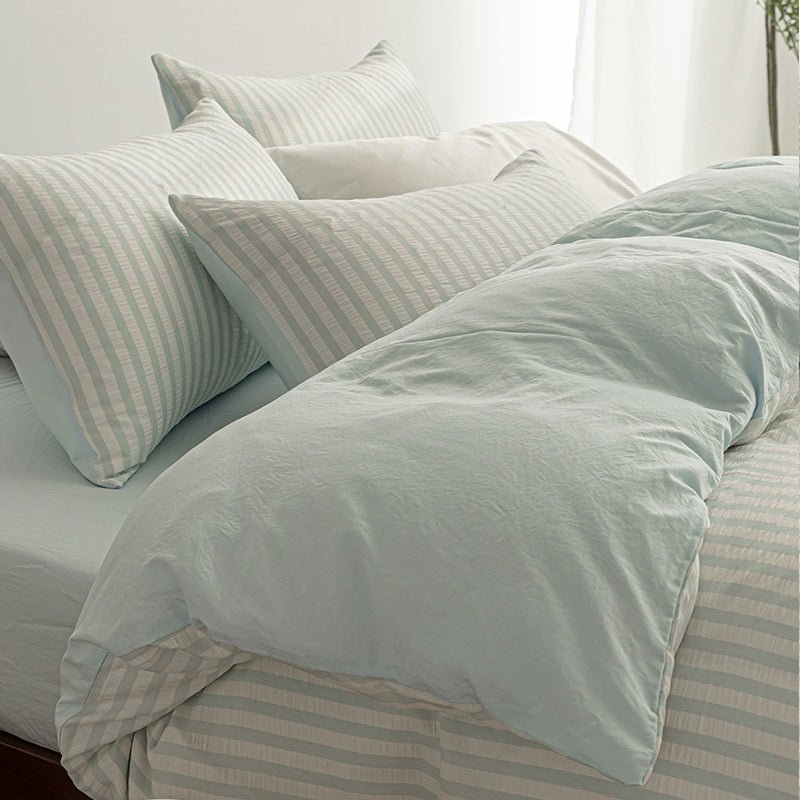 Sky Blue - Seaside Seersucker Cotton Bedding Collection - WhisperLinens
