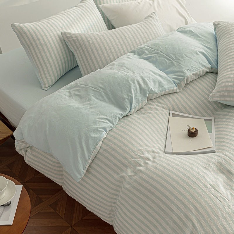 Sky Blue - Seaside Seersucker Cotton Bedding Collection - WhisperLinens
