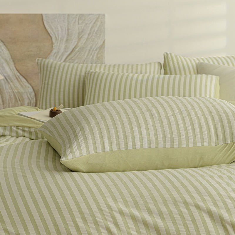 Sage Green - Seaside Seersucker Cotton Bedding Collection - WhisperLinens