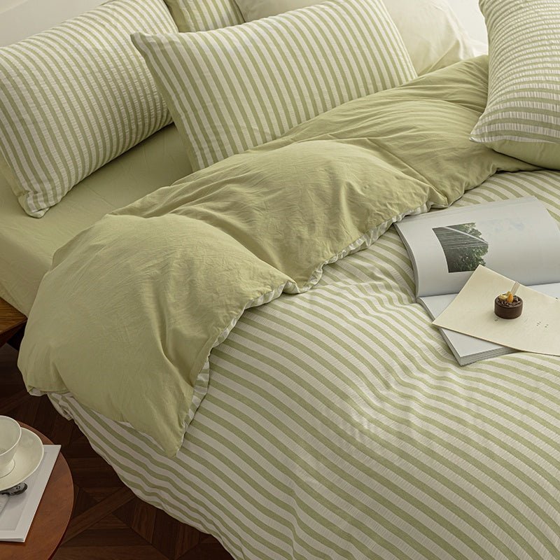 Sage Green - Seaside Seersucker Cotton Bedding Collection - WhisperLinens