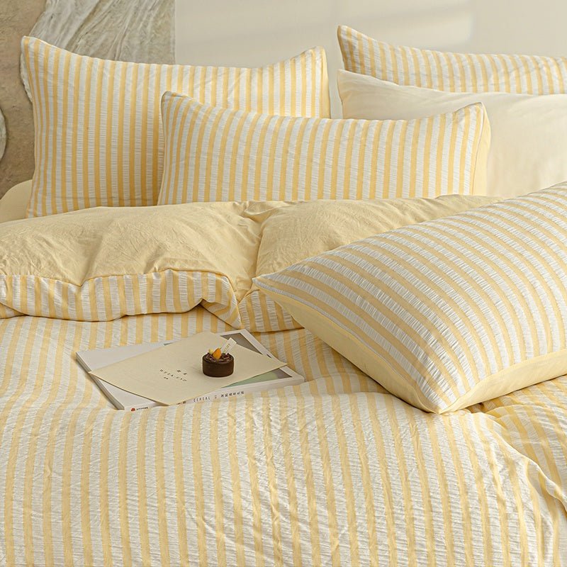 Butter Yellow - Seaside Seersucker Cotton Bedding Collection - WhisperLinens