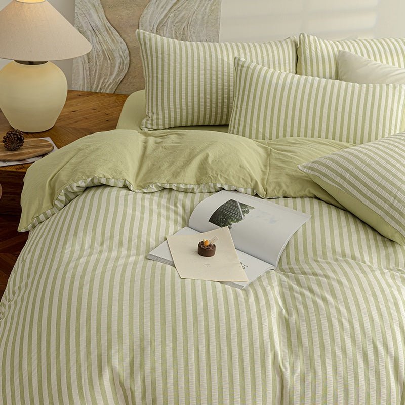 Sage Green - Seaside Seersucker Cotton Bedding Collection - WhisperLinens