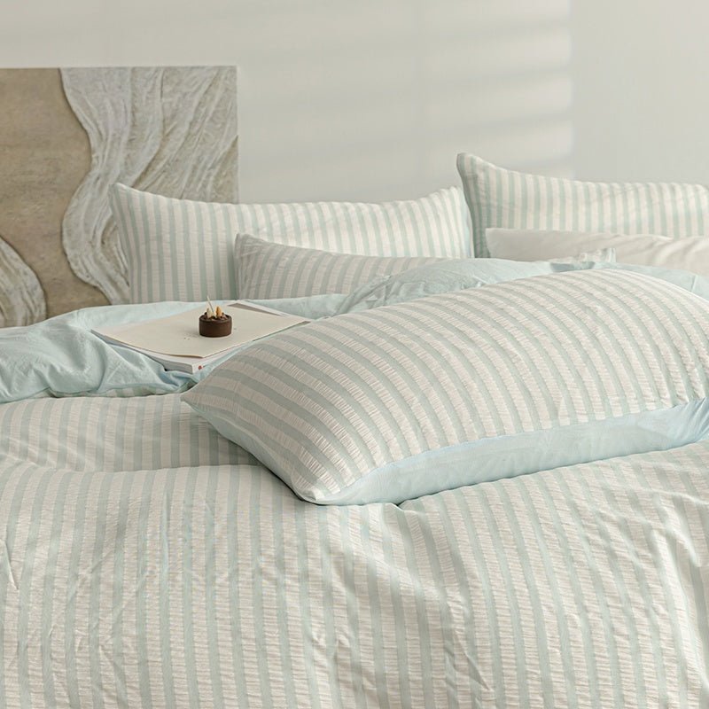 Sky Blue - Seaside Seersucker Cotton Bedding Collection - WhisperLinens