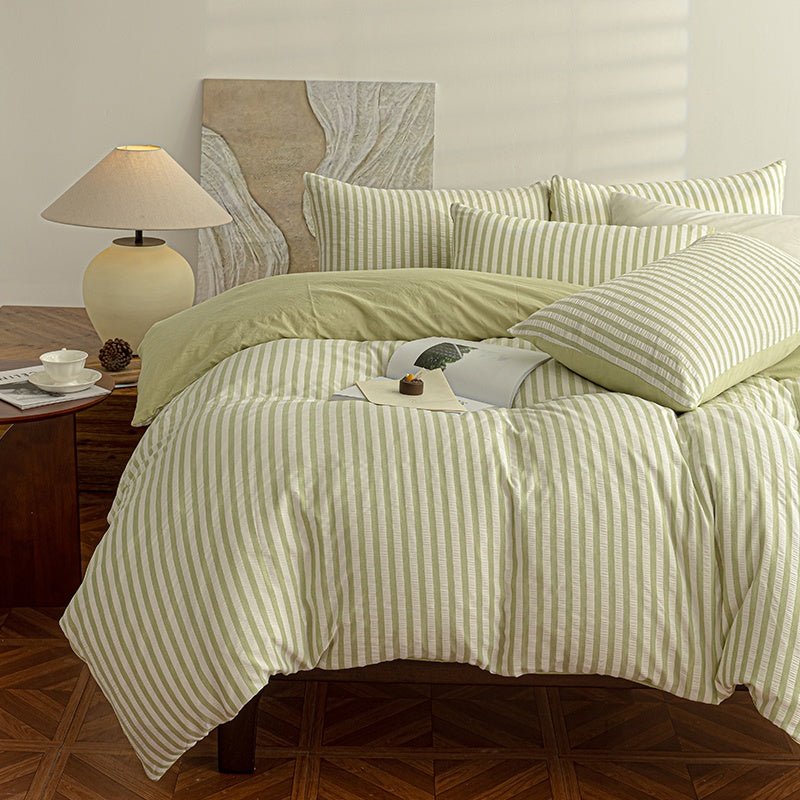 Sage Green - Seaside Seersucker Cotton Bedding Collection - WhisperLinens