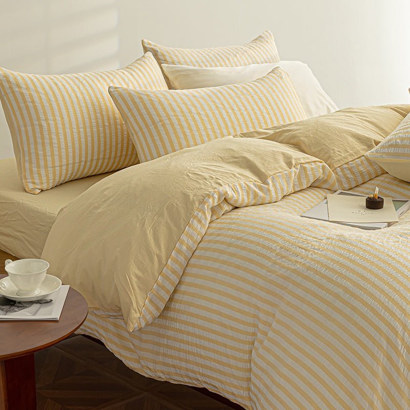 Butter Yellow - Seaside Seersucker Cotton Bedding Collection - WhisperLinens