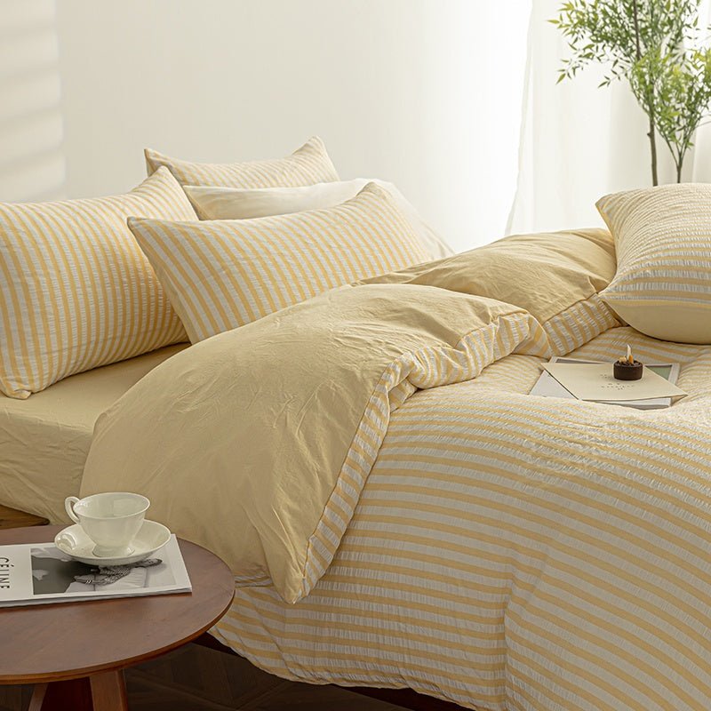 Butter Yellow - Seaside Seersucker Cotton Bedding Collection - WhisperLinens