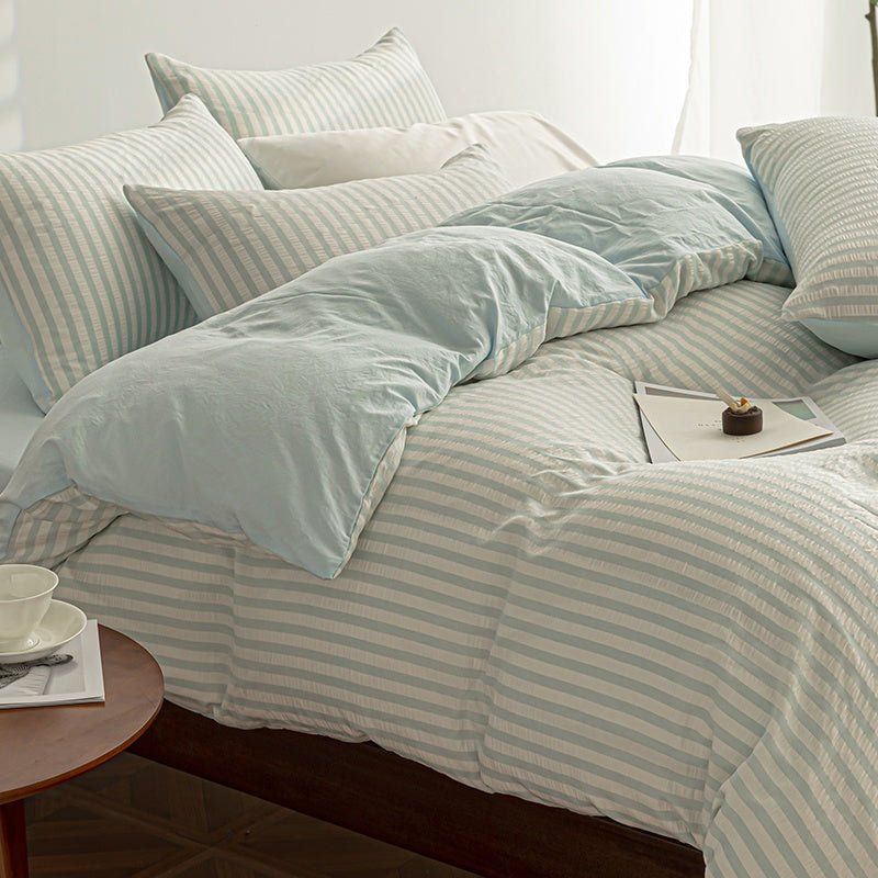 Sky Blue - Seaside Seersucker Cotton Bedding Collection - WhisperLinens