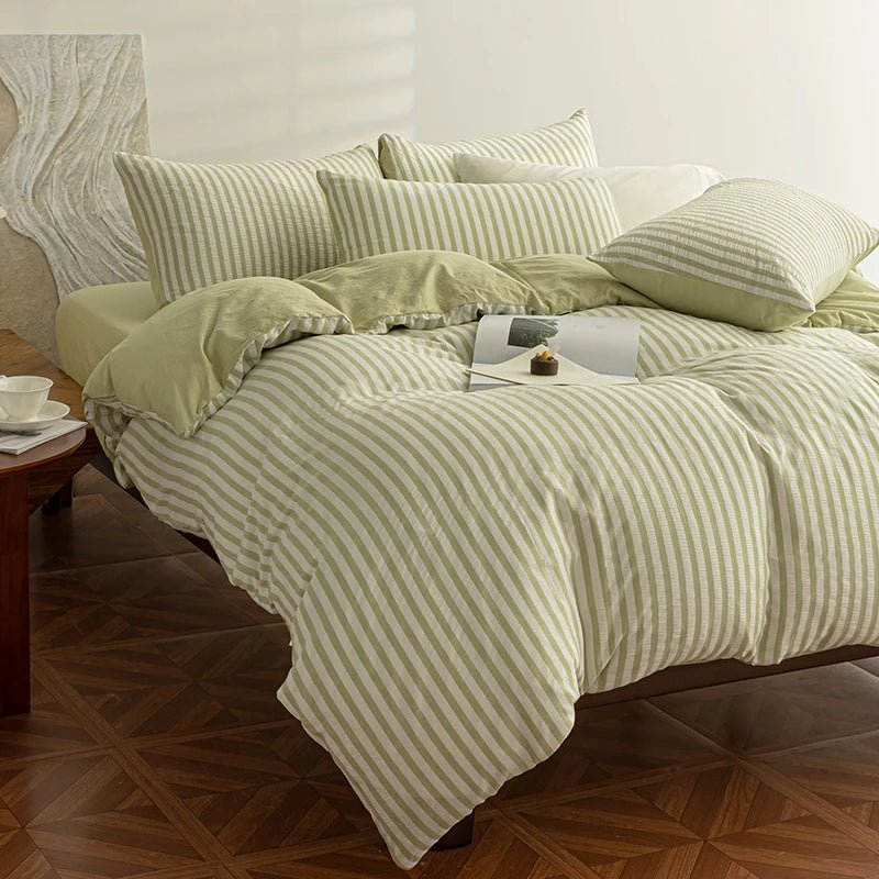 Sage Green - Seaside Seersucker Cotton Bedding Collection - WhisperLinens