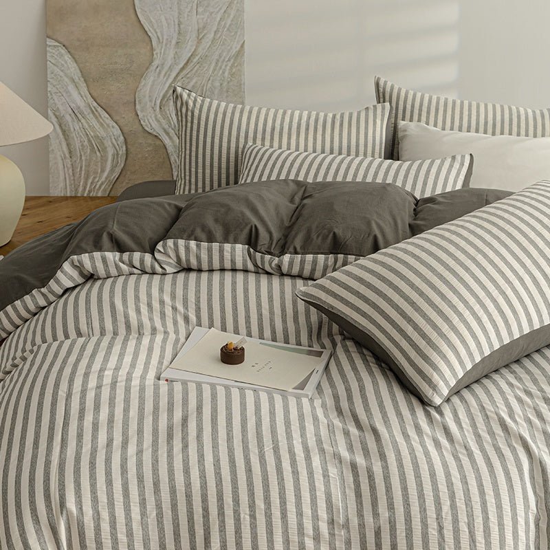 Seaside Seersucker Cotton Bedding Collection - Charcoal Grey - WhisperLinens