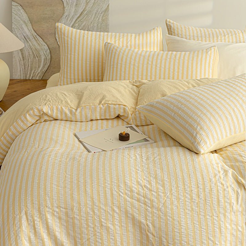 Butter Yellow - Seaside Seersucker Cotton Bedding Collection - WhisperLinens