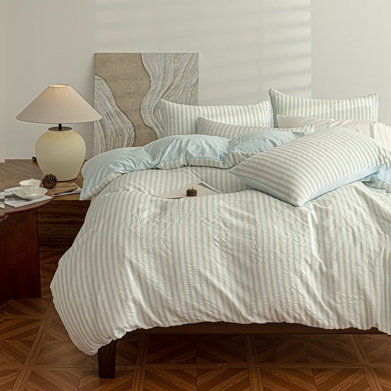 Sky Blue - Seaside Seersucker Cotton Bedding Collection - WhisperLinens