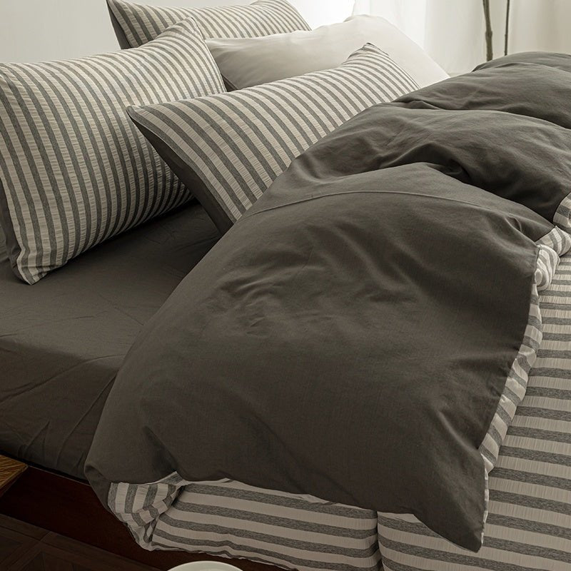 Seaside Seersucker Cotton Bedding Collection - Charcoal Grey - WhisperLinens